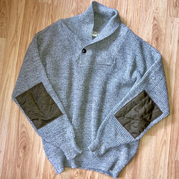 Vintage 80s LL Bean Men’s Elbow Patch Collared Wool Blend Sweater Large - Picture 7 of 10